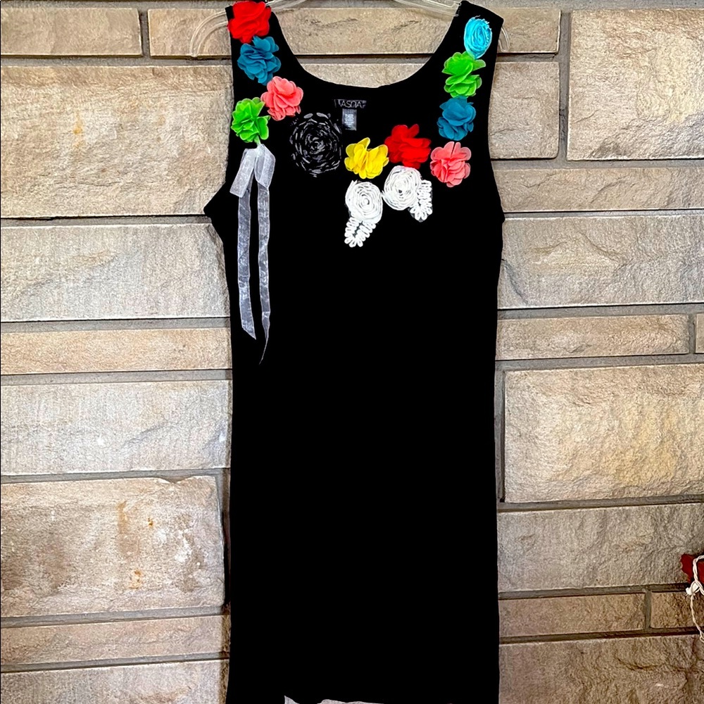Black Sleeveless Dress with flower embellishments